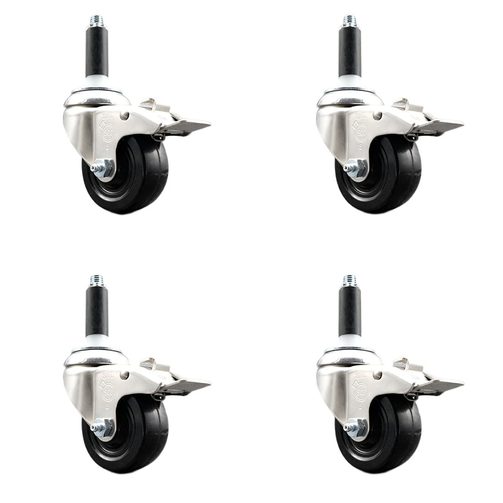 SCC-SS316TTLEX20S314-SRS-78-4 Soft Rubber Swivel Stem Caster with 3 in. Caster Wheels 0.87 in. Expanding Stems 316 Stainless Steel Casters - Set of 4