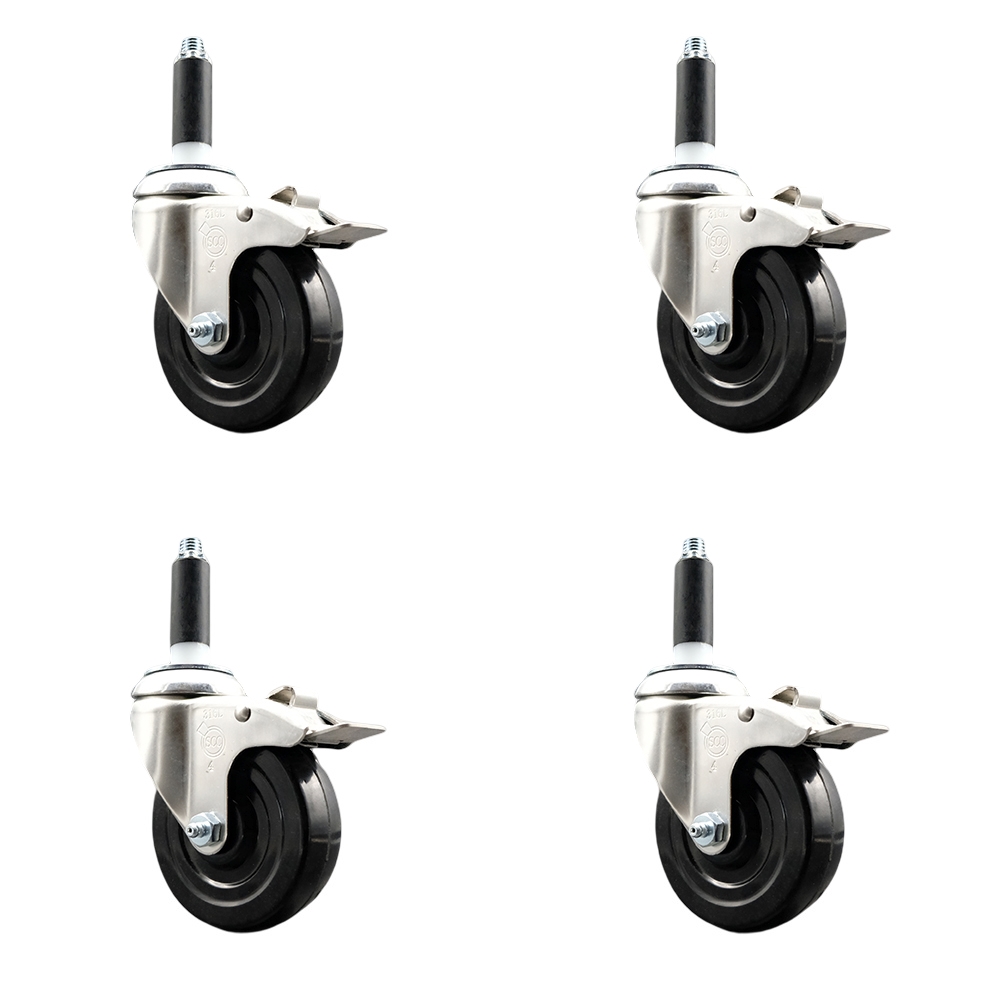 SCC-SS316TTLEX20S414-SRS-78-4 Soft Rubber Swivel Stem Caster with 4 in. Caster Wheels 0.87 in. Expanding Stems 316 Stainless Steel Casters - Set of 4