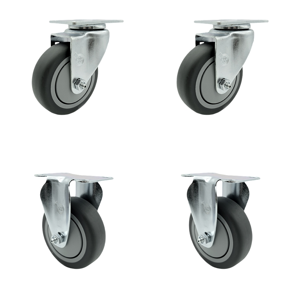 Swivel Caster Set - 4 in. Thermoplastic Rubber Wheels - Heavy Duty