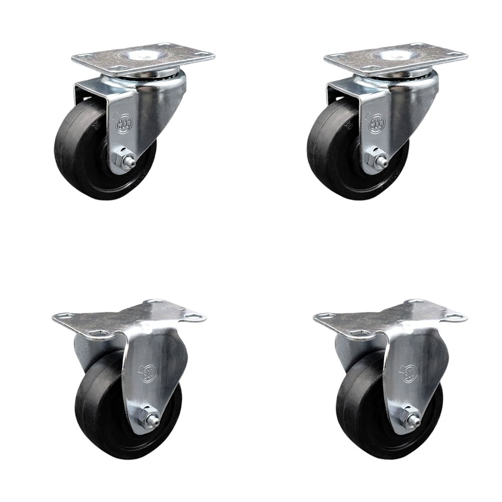 SCC-20S314-SRS-TP2-2-R-2 Swivel Caster with 2 Rigid, Casters, 3 in. Soft Rubber Wheel - 3.13 x 4.13 in. Overall Top Plate - Set of 4