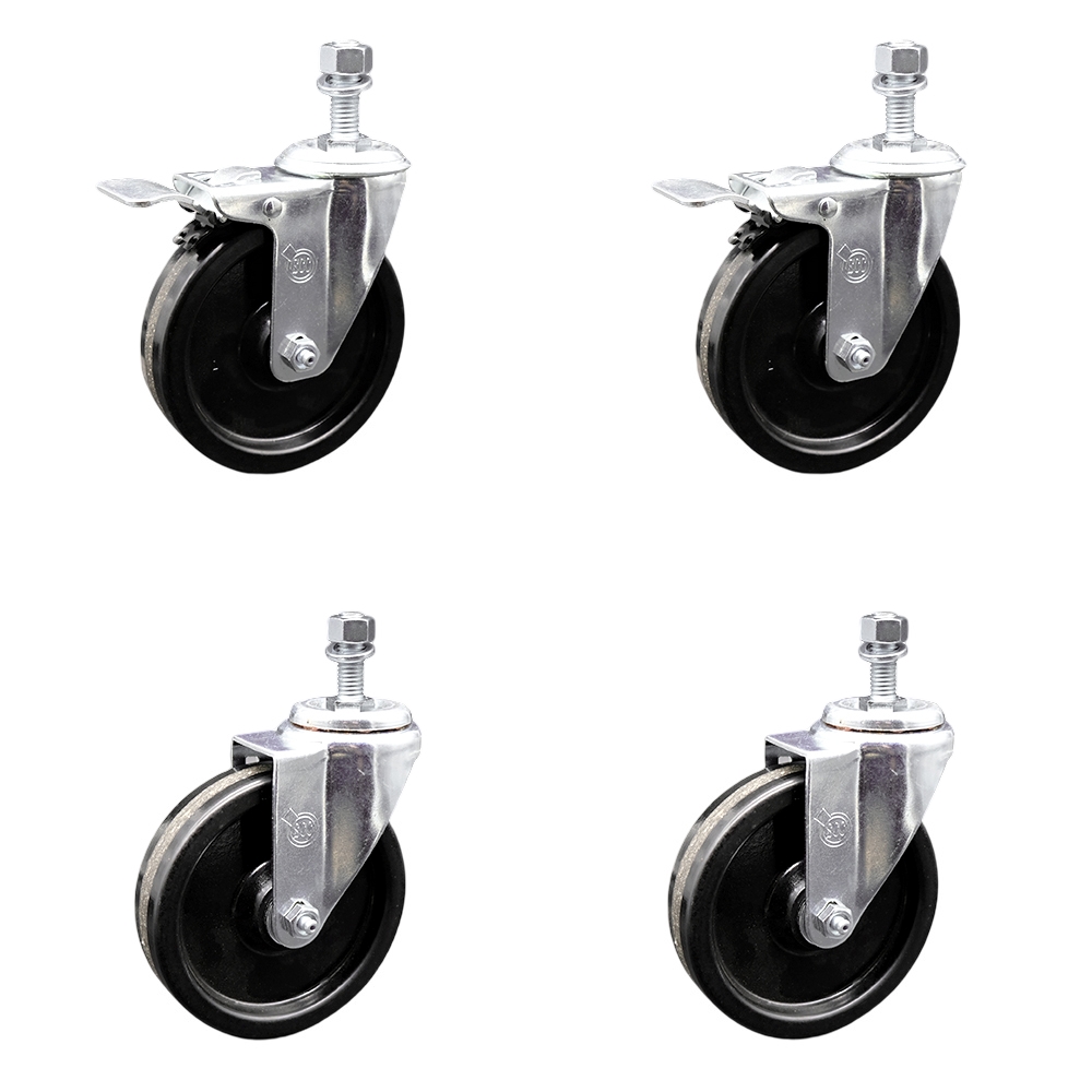 SCC-TSTTL20S514-PHS-121315-2-S-2 Phenolic Swivel Threaded Stem Caster with 5 x 1.25 in. Black Wheels & 0.5 in. Stems - Set of 4