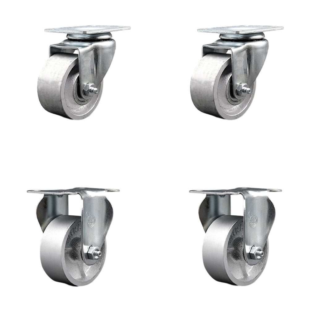 SCC-20S314-SSS-TP3-2-R-2 Swivel Caster with 2 Rigid, Casters, 3 in. Semi Steel Cast Iron Wheel - 4 x 4.5 in. Overall Top Plate - Set of 4