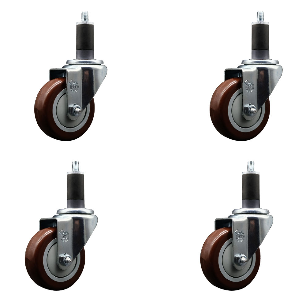 SCC-EX20S3514-PPUB-MRN-114-4 Polyurethane Swivel Expanding Stem Caster with 3.5 in. Maroon Wheels & 1.25 in. Stems - Set of 4