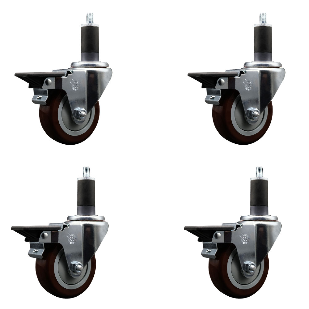 SCC-EX20S3514-PPUB-MRN-PLB-114-4 Polyurethane Swivel Expanding Stem Caster with 3.5 in. Maroon Wheels & 1.25 in. Stems - Set of 4