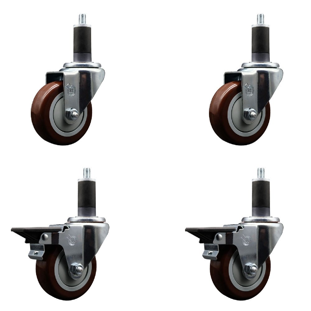SCC-EX20S3514-PPUB-MRN-2-PLB-2-114 Polyurethane Swivel Expanding Stem Caster with 3.5 in. Maroon Wheels & 1.25 in. Stems - Set of 4