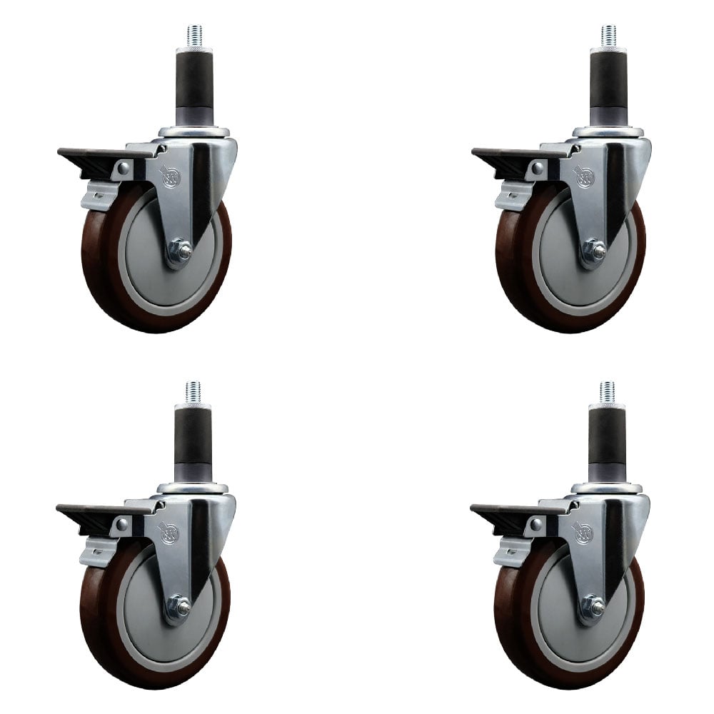 SCC-EX20S514-PPUB-MRN-PLB-114-4 Polyurethane Swivel Expanding Stem Caster with 5 in. Maroon Wheels & 1.25 in. Stems - Set of 4