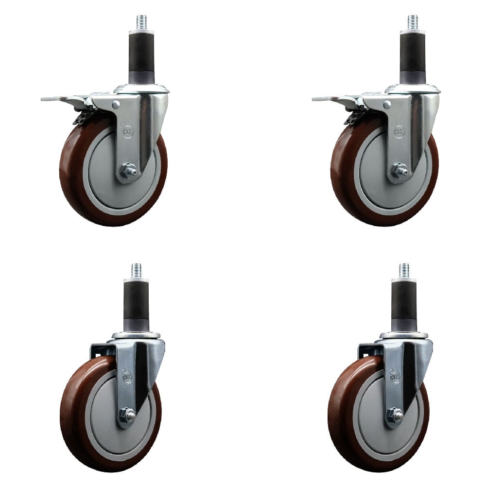 SCC-EXTTL20S514-PPUB-MRN-2-S-2-114 Polyurethane Swivel Expanding Stem Caster with 5 in. Maroon Wheels & 1.25 in. Stems - Set of 4