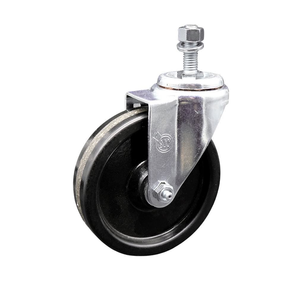 SCC-SSTS20S514-PHS-121315 Stainless Steel Phenolic Swivel Threaded Stem Caster with 5 x 1.25 in. Black Wheel & 0.5 in. Stem