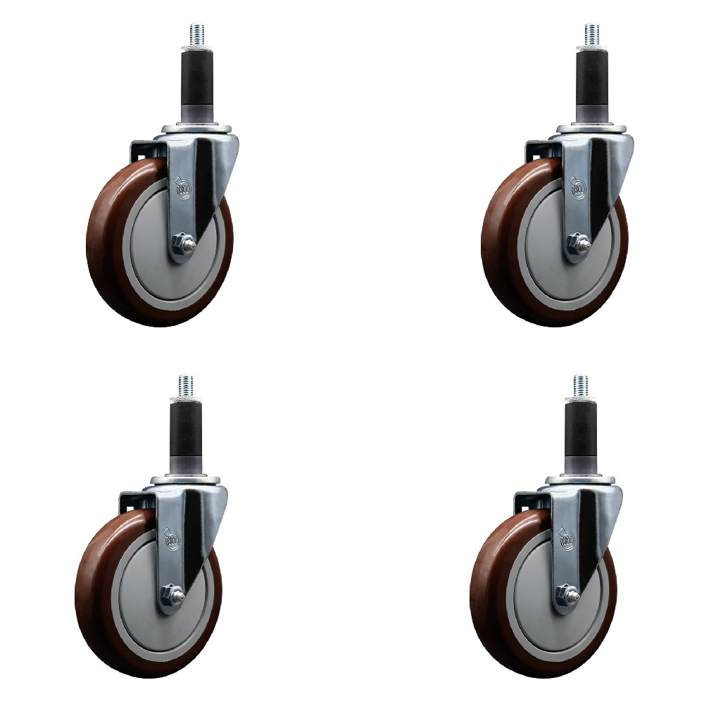 SCC-EX20S514-PPUB-MRN-118-4 Polyurethane Swivel Expanding Stem Caster with 5 in. Maroon Wheels & 1.13 in. Stems - Set of 4