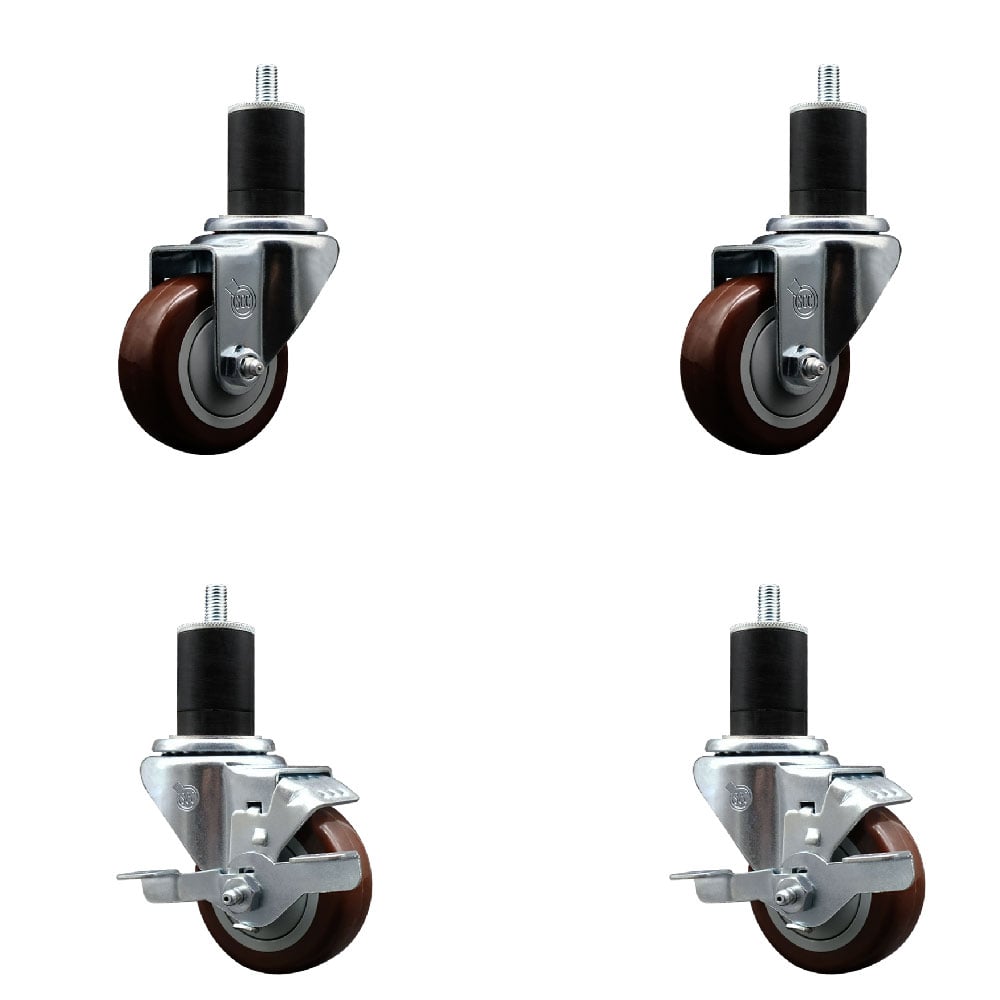 SCC-EX20S314-PPUB-MRN-2-TLB-2-134 Polyurethane Swivel Expanding Stem Caster with 3 in. Maroon Wheels & 1.75 in. Stems - Set of 4