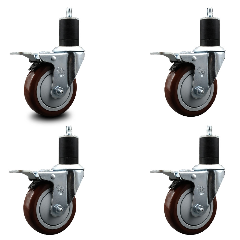 SCC-EXTTL20S414-PPUB-MRN-134-4 Polyurethane Swivel Expanding Stem Caster with 4 in. Maroon Wheels & 1.75 in. Stems - Set of 4