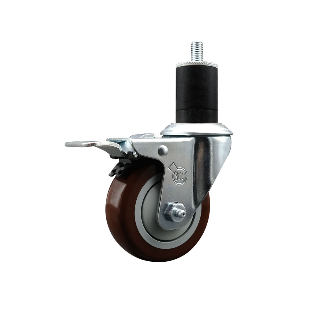 Stainless Steel Polyurethane Expanding Stem Swivel Caster with 3.5 in. Maroon Wheel & 1.75 in. Stem & Total Locking Brake