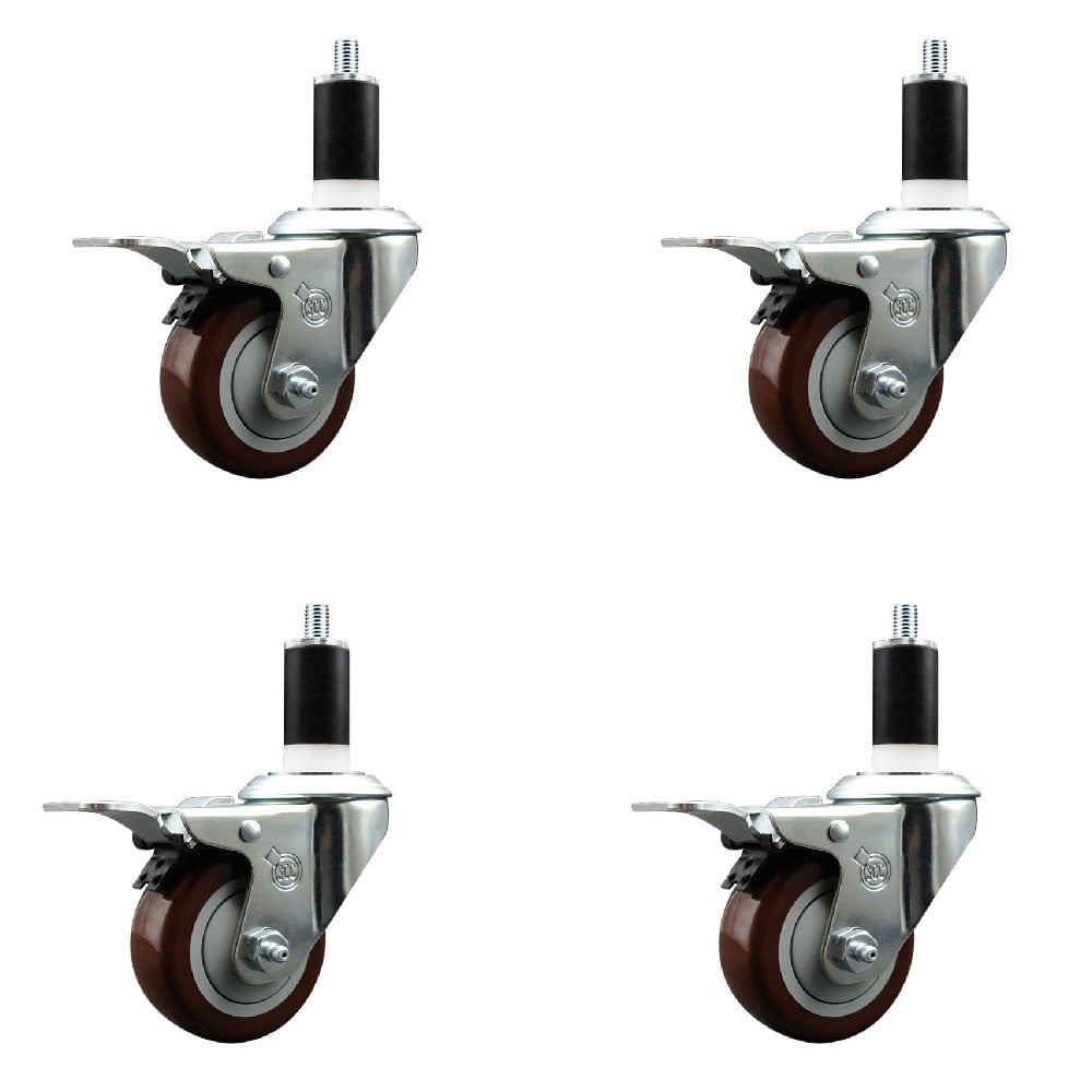 SCC-EXTTL20S314-PPUB-MRN-138-4 Polyurethane Swivel Expanding Stem Caster with 3 in. Maroon Wheels & 1.38 in. Stems - Set of 4