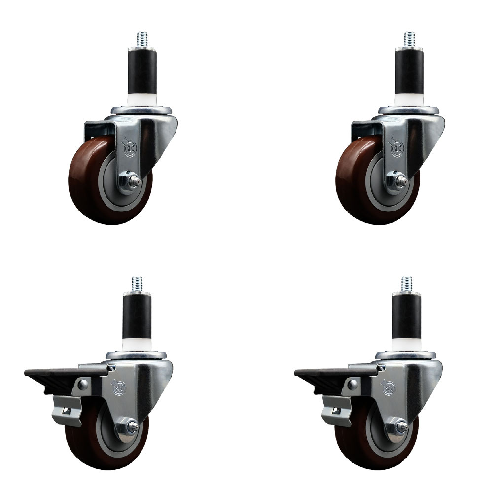 SCC-EX20S314-PPUB-MRN-2-PLB-2-138 Polyurethane Swivel Expanding Stem Caster with 3 in. Maroon Wheels & 1.38 in. Stems - Set of 4