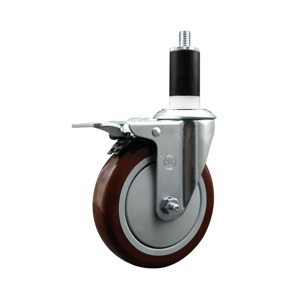 SCC-EXTTL20S514-PPUB-MRN-138 Polyurethane Expanding Stem Swivel Caster with 5 in. Maroon Wheel & 1.38 in. Stem & Total Locking Brake