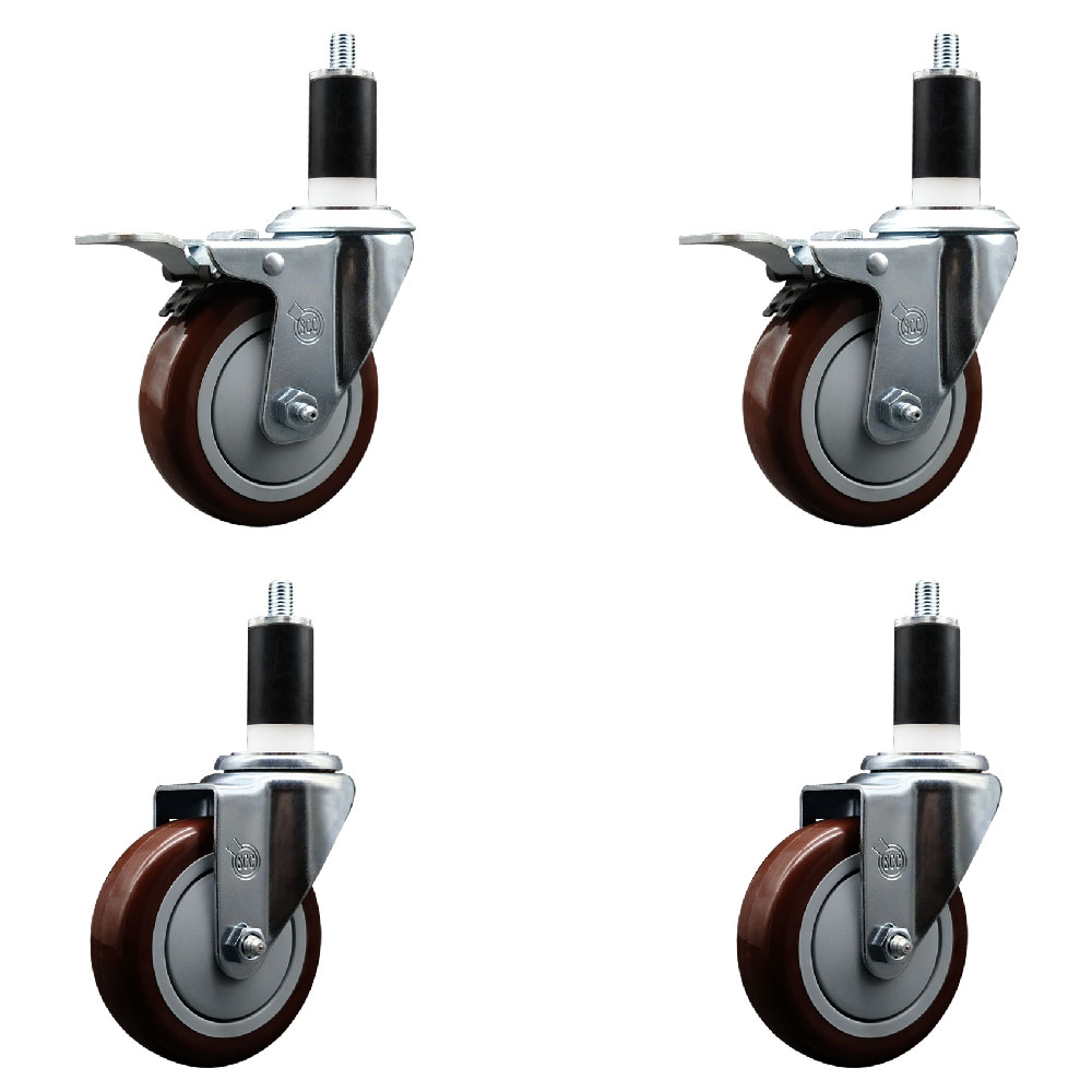 SCC-SSEXTTL20S414-PPUB-MRN-2-S-2-138 Stainless Steel Polyurethane Swivel Expanding Stem Caster with 4 in. Maroon Wheels & 1.38 in. Stems - Set of 4