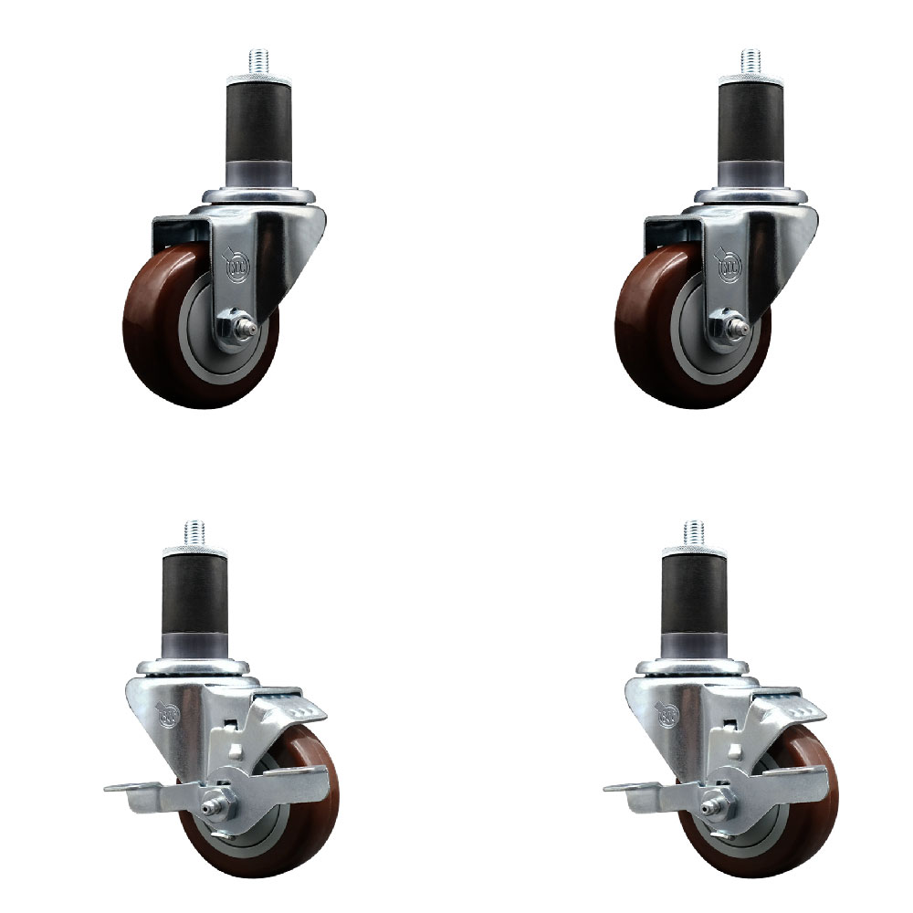 SCC-EX20S314-PPUB-MRN-2-TLB-2-158 Polyurethane Swivel Expanding Stem Caster with 3 in. Maroon Wheels & 1.63 in. Stems - Set of 4