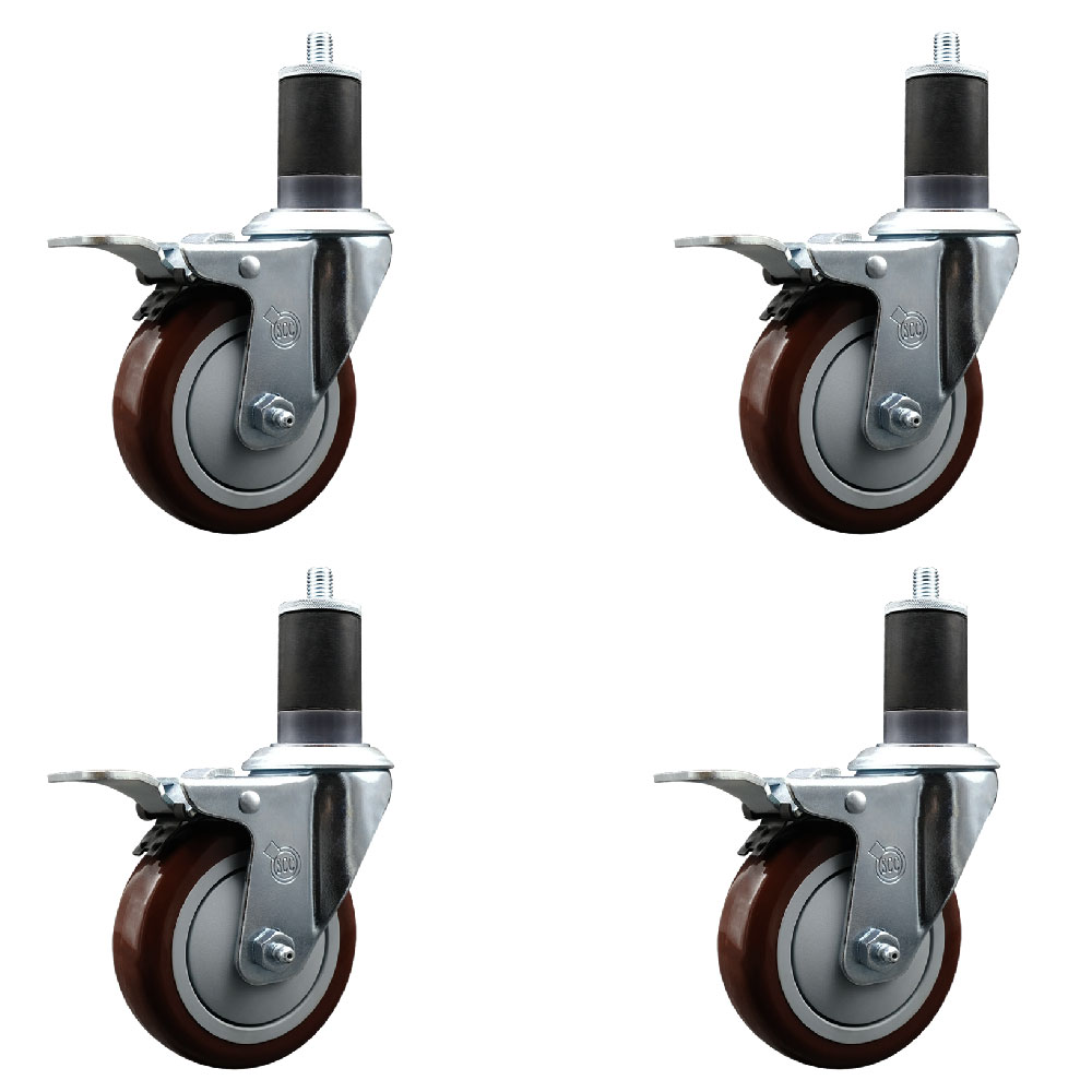 SCC-EXTTL20S414-PPUB-MRN-158-4 Polyurethane Swivel Expanding Stem Caster with 4 in. Maroon Wheels & 1.63 in. Stems - Set of 4