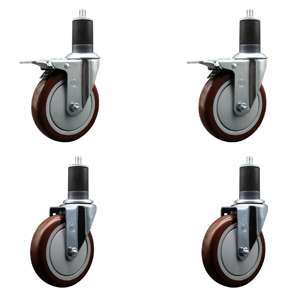 SCC-EXTTL20S514-PPUB-MRN-2-S-2-158 Polyurethane Swivel Expanding Stem Caster with 5 in. Maroon Wheels & 1.63 in. Stems - Set of 4