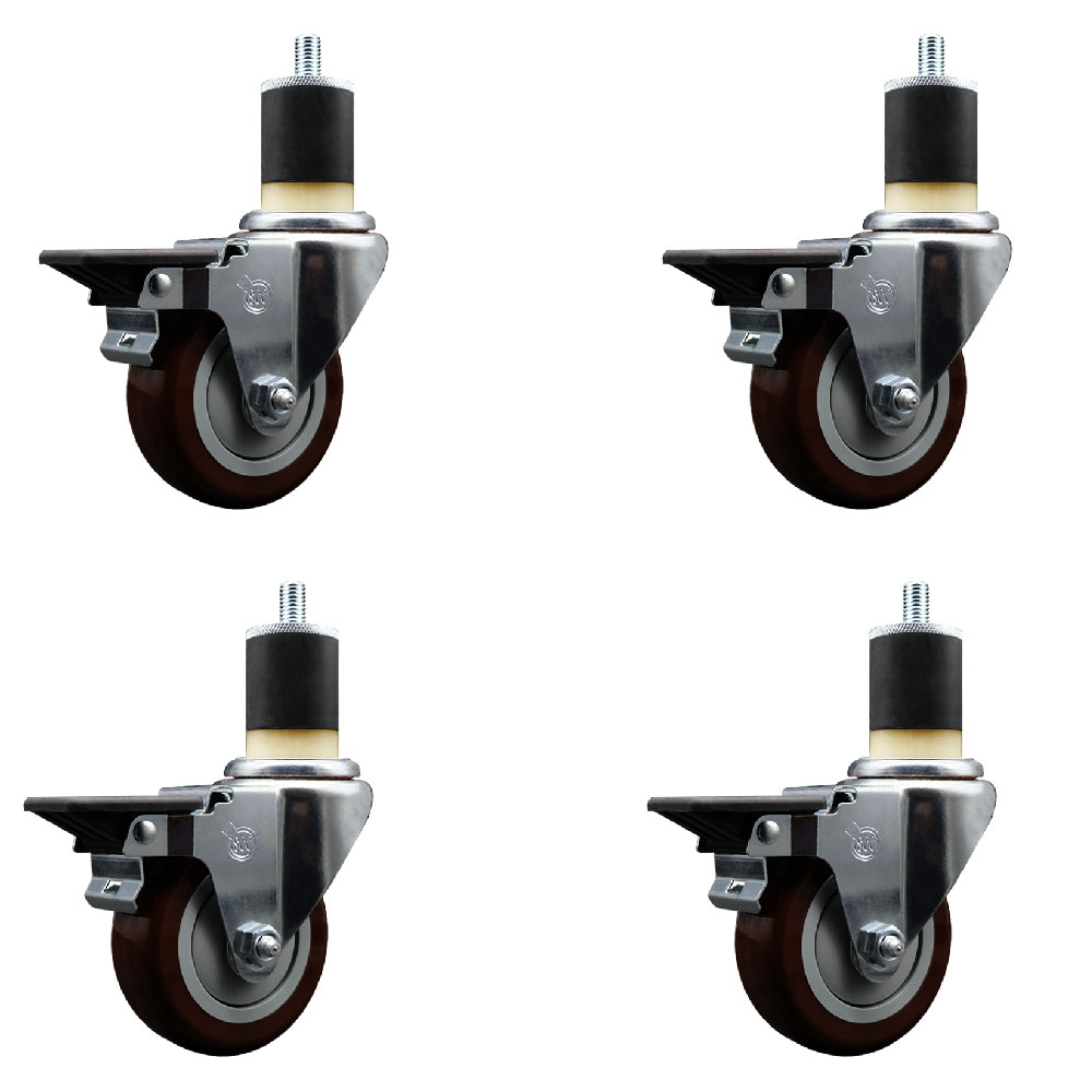 SCC-EX20S3514-PPUB-MRN-PLB-178-4 Polyurethane Swivel Expanding Stem Caster with 3.5 in. Maroon Wheels & 1.87 in. Stems - Set of 4