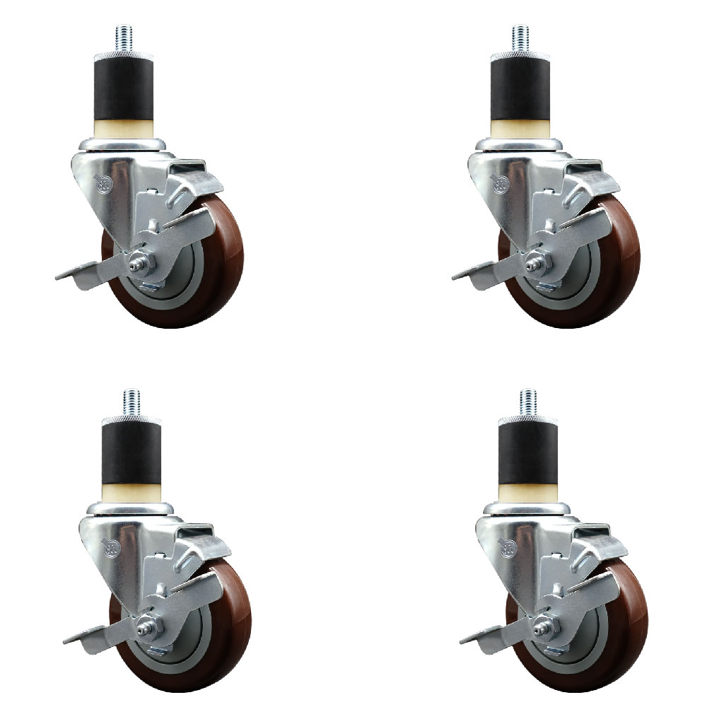 SCC-EX20S3514-PPUB-MRN-TLB-178-4 Polyurethane Swivel Expanding Stem Caster with 3.5 in. Maroon Wheels & 1.87 in. Stems - Set of 4