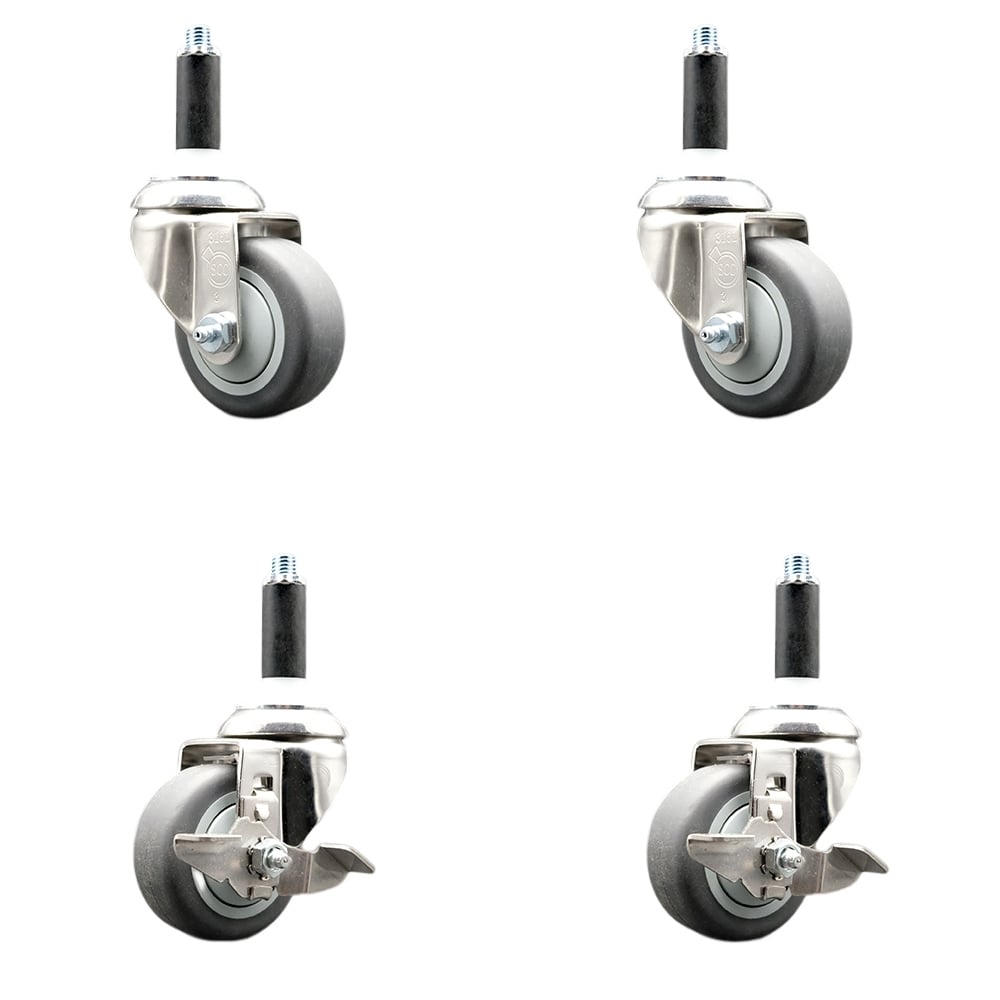 Thermoplastic Rubber Swivel Stem Caster with 3 in. Caster Wheels, 0.75 in. Expanding Stems - 316 Stainless Steel Casters - Set of 4
