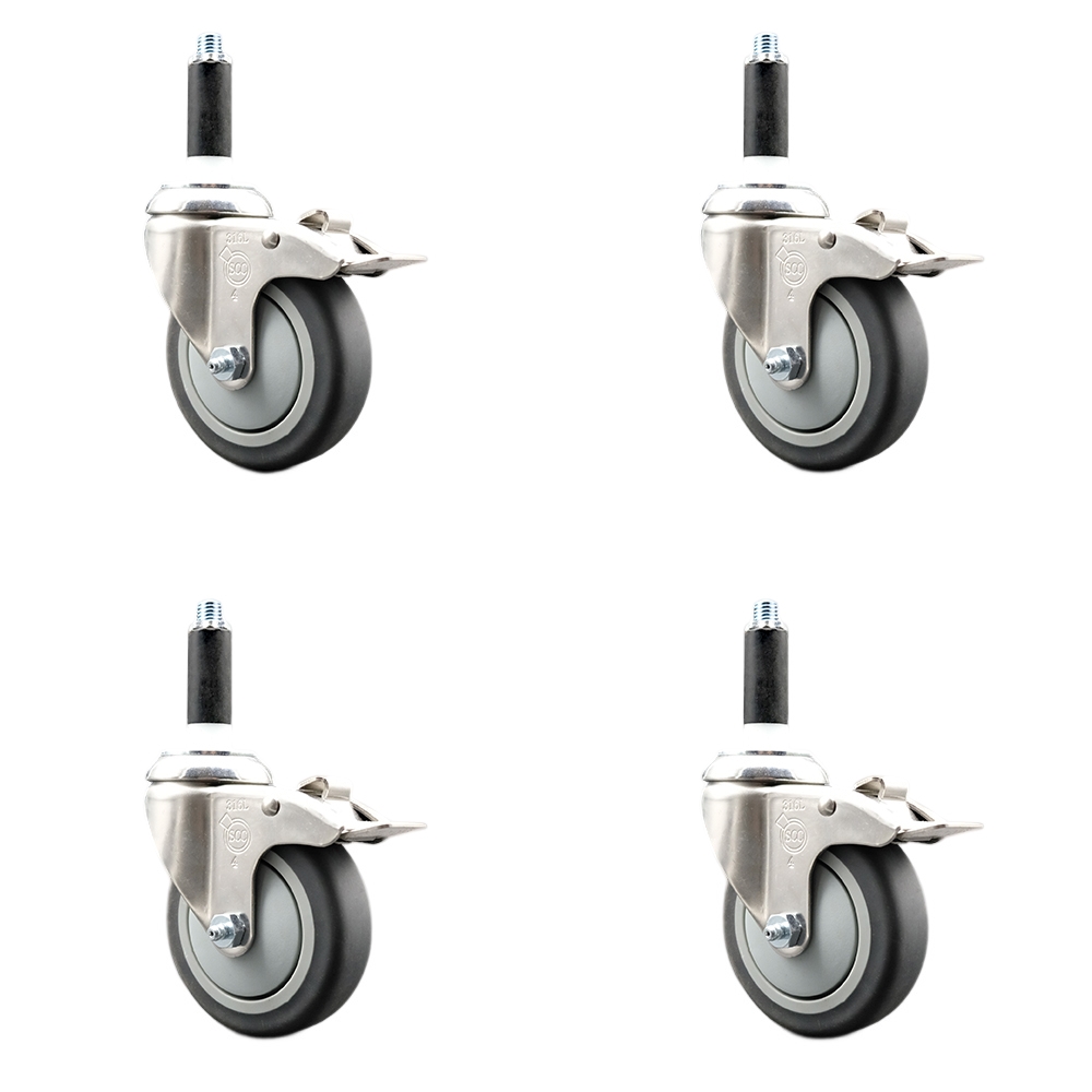 Thermoplastic Rubber Swivel Stem Caster with 4 in. Caster Wheels, 0.75 in. Expanding Stems - 316 Stainless Steel Casters - Set of 4
