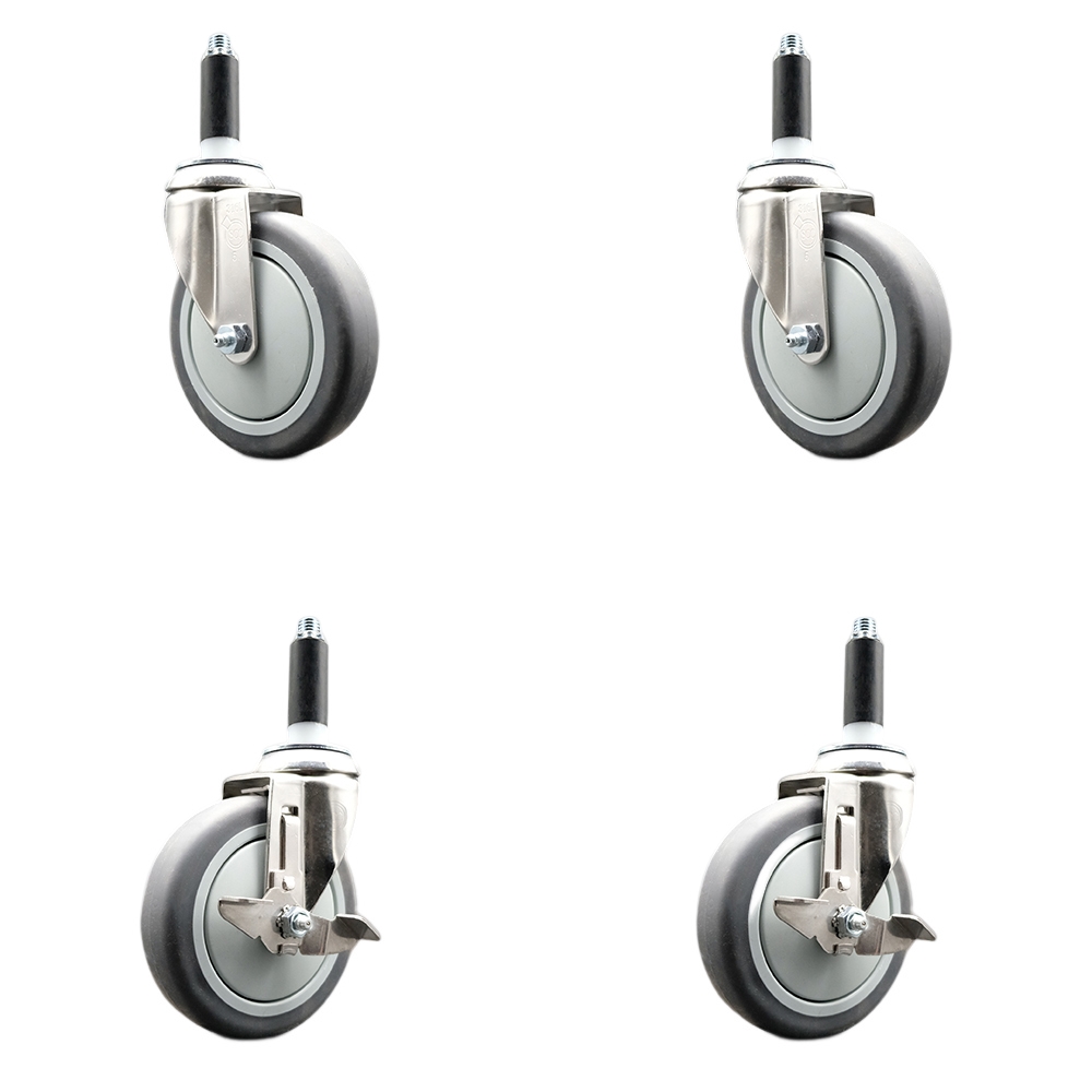 Thermoplastic Rubber Swivel Stem Caster with 5 in. Caster Wheels, 0.75 in. Expanding Stems - 316 Stainless Steel Casters - Set of 4