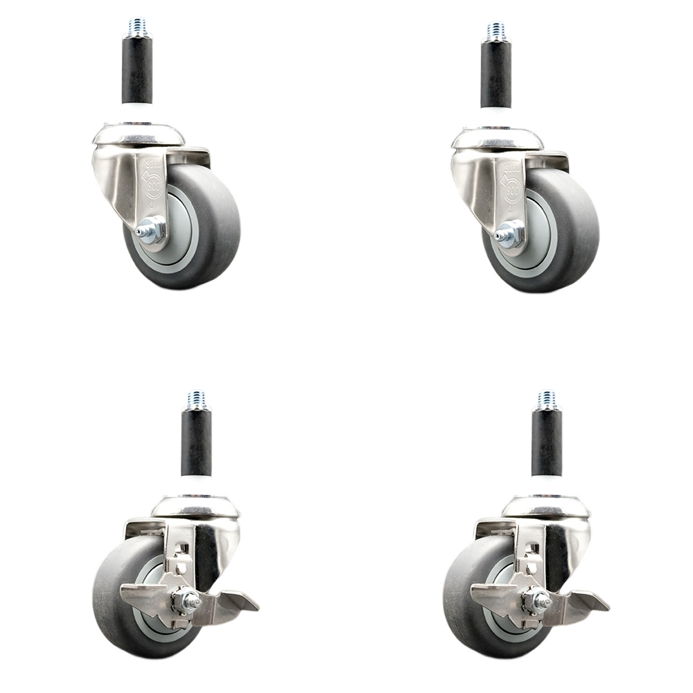 Thermoplastic Rubber Swivel Stem Caster with 3.5 in. Caster Wheels, 0.87 in. Expanding Stems - 316 Stainless Steel Casters - Set of 4