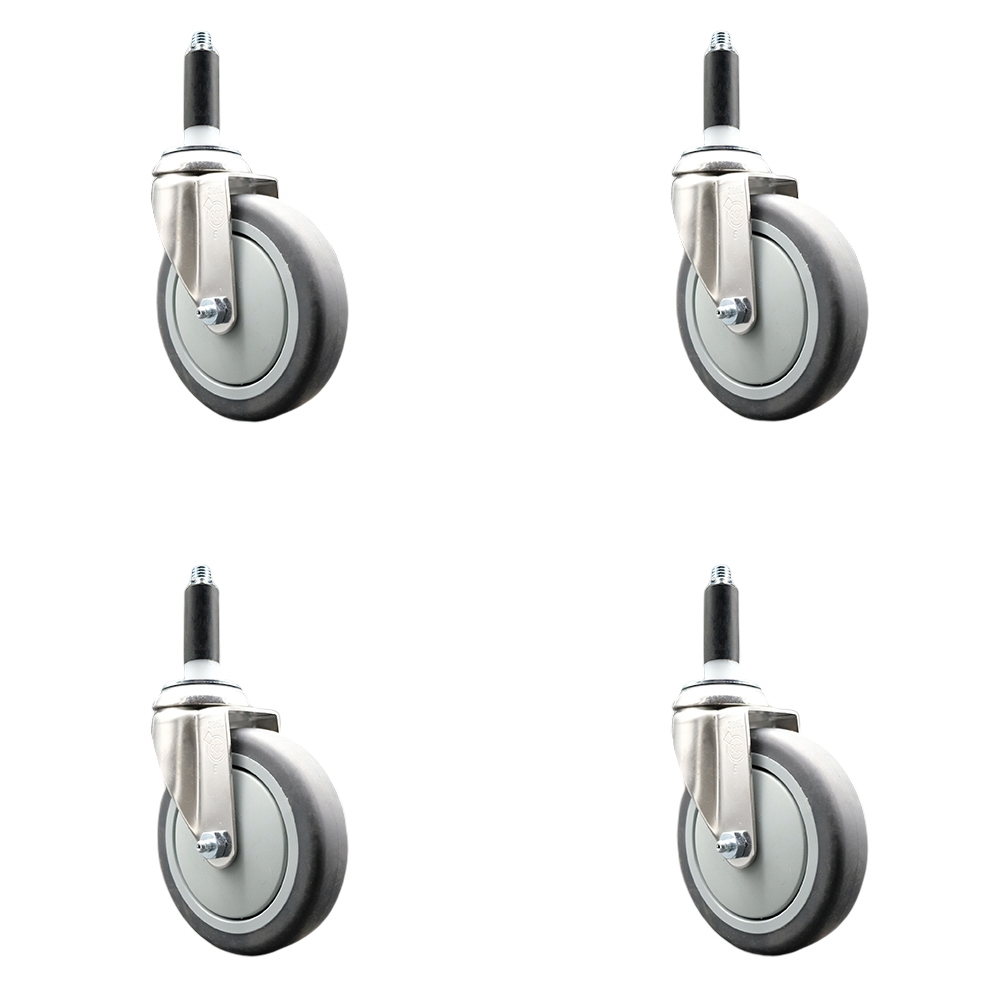 Thermoplastic Rubber Swivel Stem Caster with 5 in. Gray Caster Wheels, 0.87 in. Expanding Stems - 316 Stainless Steel Casters - Set of 4