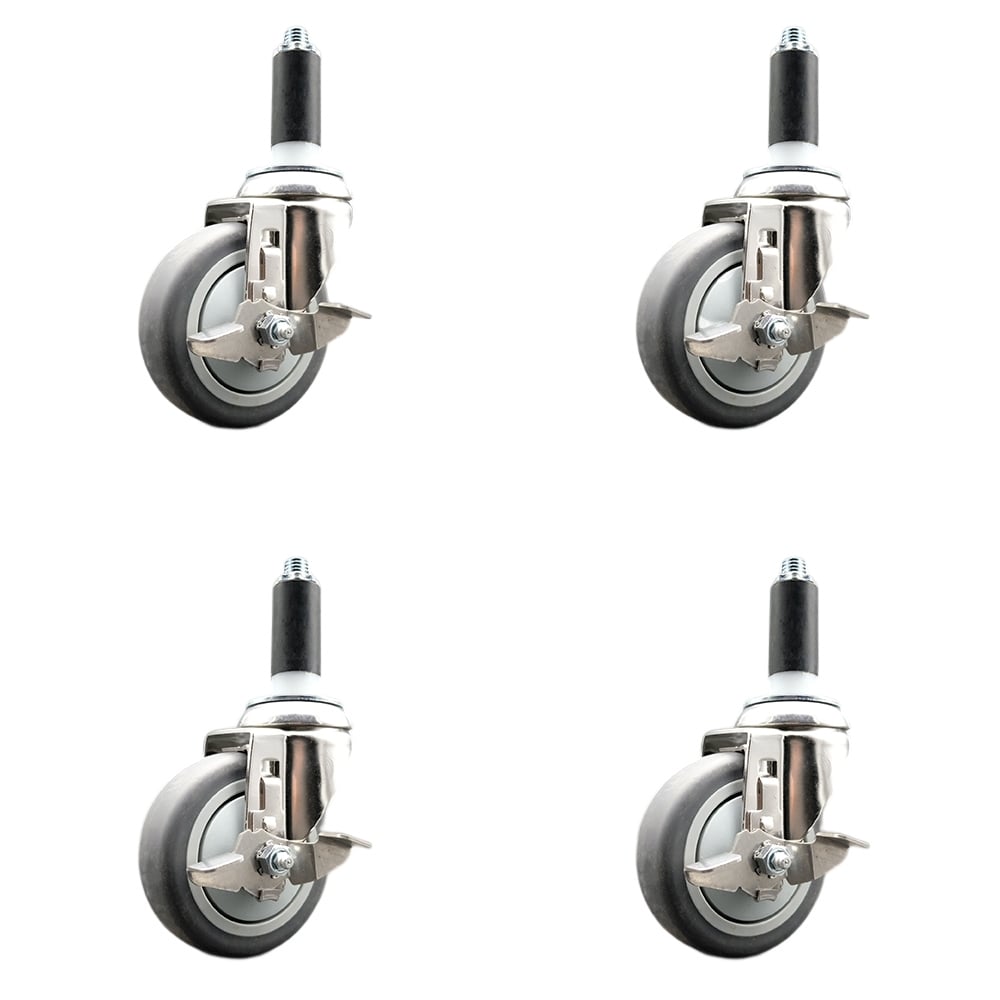 Thermoplastic Rubber Swivel Stem Caster with 4 in. Caster Wheels, 1 in. Expanding Stems - 316 Stainless Steel Casters - Set of 4