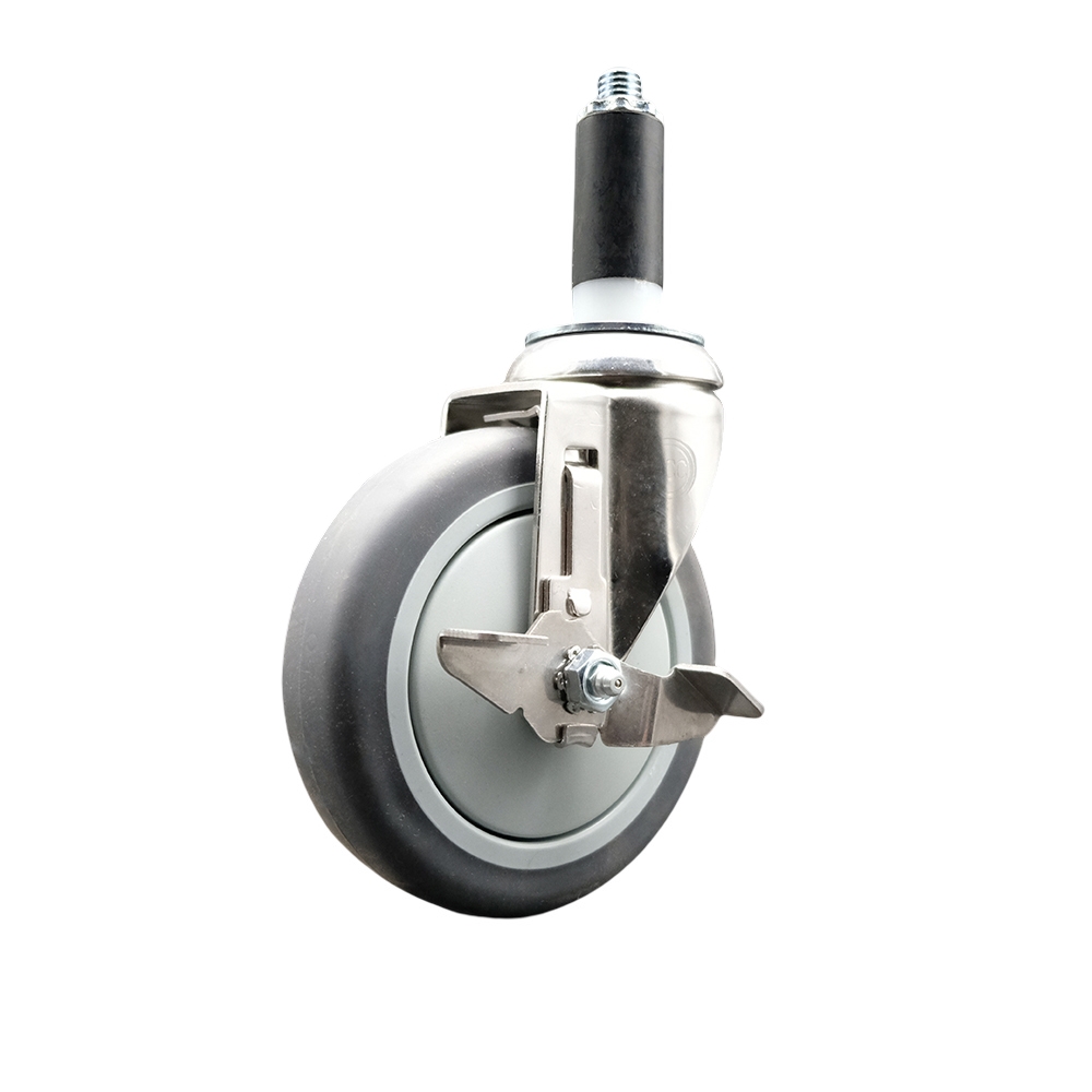 Thermoplastic Rubber Swivel Stem Caster with 5 in. Gray Caster Wheel & Top Lock Brake, 1 in. Expanding Stem - 316 Stainless Steel Caster