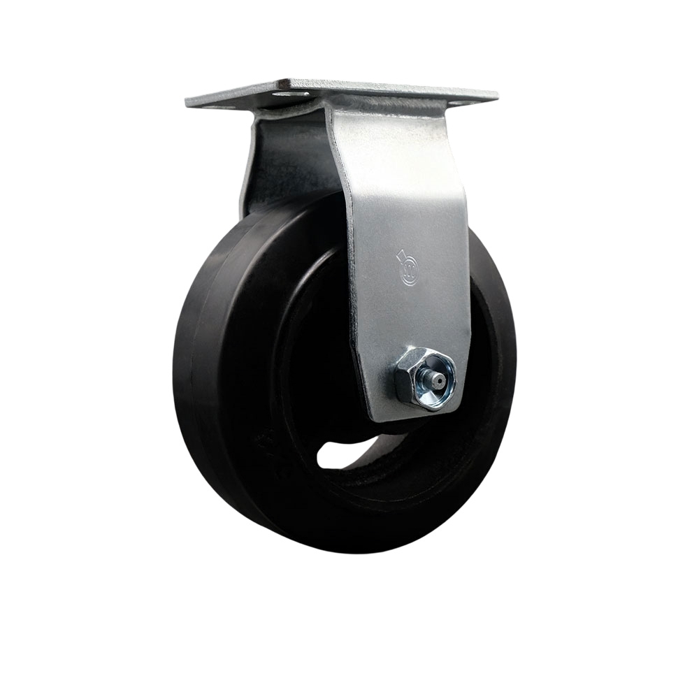 SCC-20R520-RSR Rigid Top Plate Caster, Black - 5 in. by 2 in. Rubber on Cast Iron Wheel Roller Bearing
