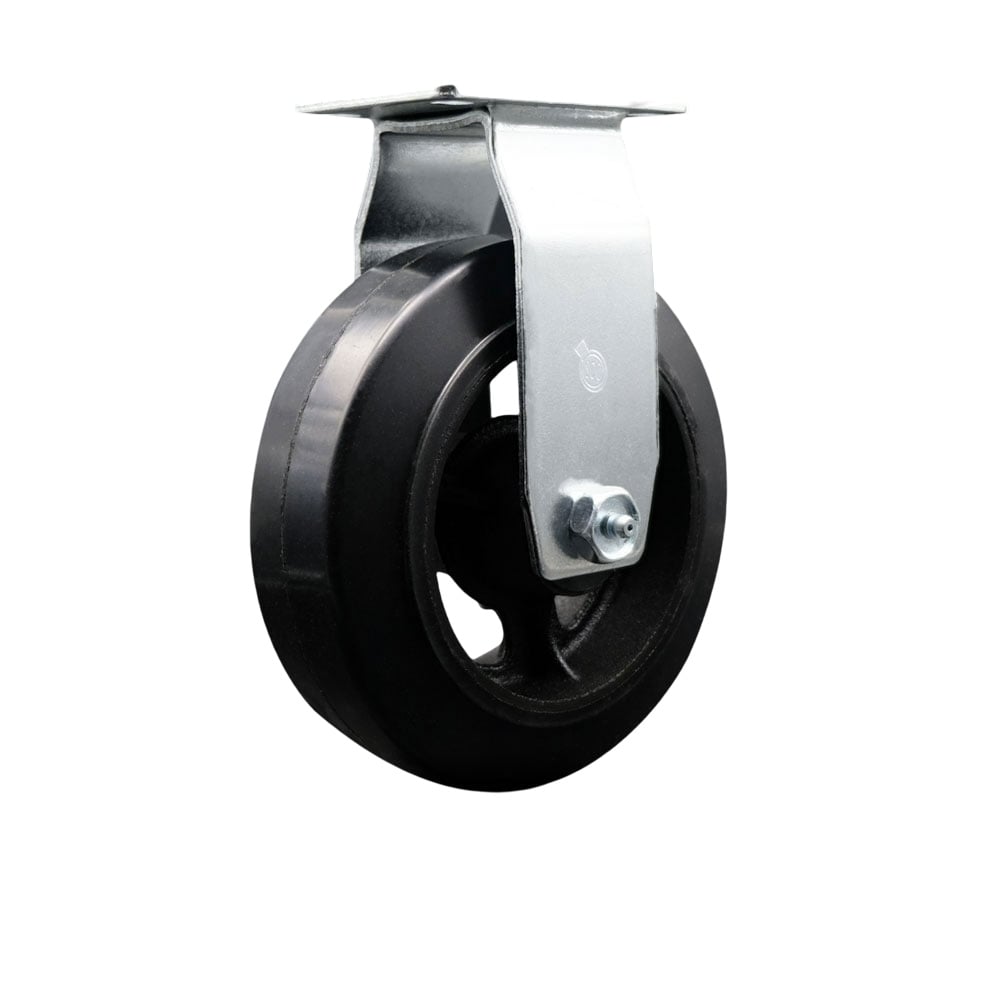 SCC-20R620-RSR Rigid Top Plate Caster, Black - 6 in. by 2 in. Rubber on Cast Iron Wheel Roller Bearing