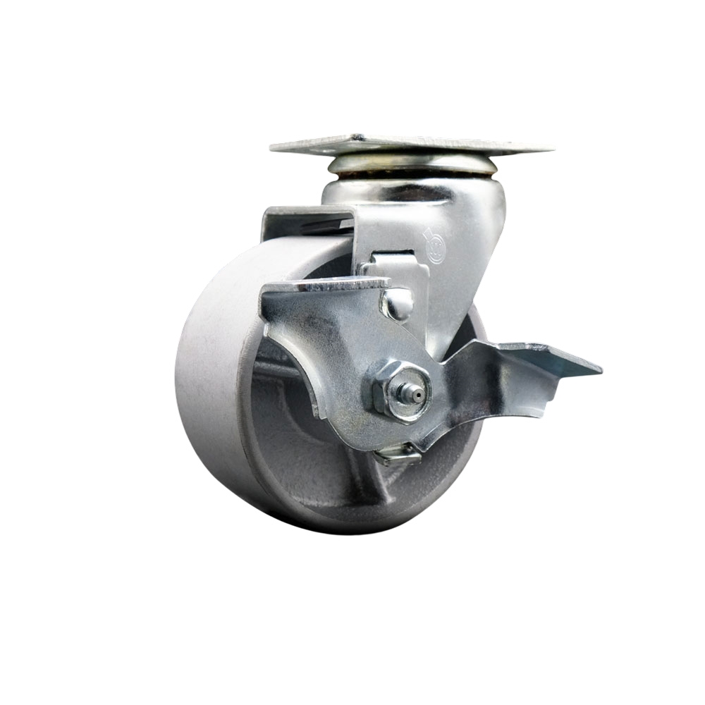SCC-20S420-SSB-TLB Swivel Top Plate Caster, Silver - 4 in. by 2 in. Semi Steel Cast Iron Wheel Ball Bearing