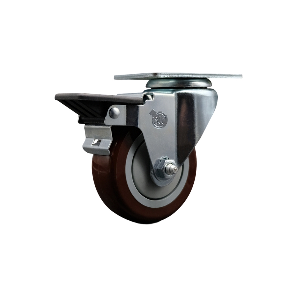 SCC-20S3514-PPUB-MRN-PLB Polyurethane Swivel Top Plate Swivel Caster with 3.5 in. Maroon Wheel & Posi Locking Brake