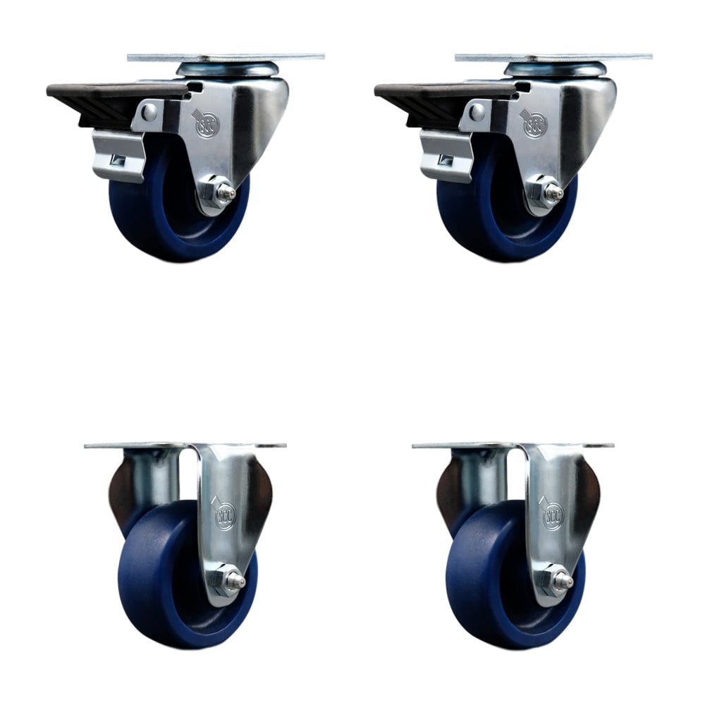 SCC-20S314-SPUS-PLB-2-R-2 Solid Polyurethane Swivel Top Plate Caster with 3 in. Blue Wheels - Set of 4