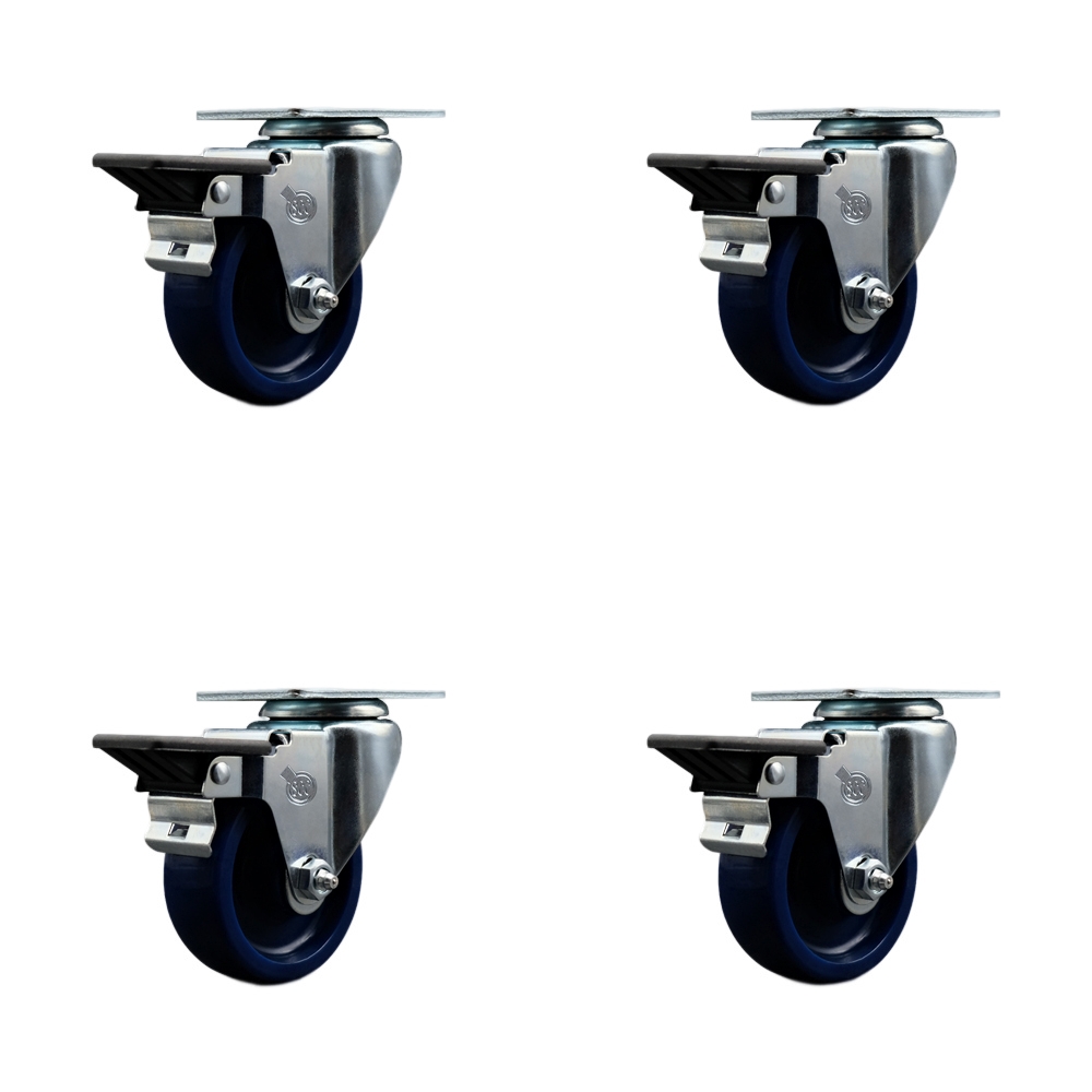 SCC-20S3514-SPUS-PLB-4 Solid Polyurethane Swivel Top Plate Caster with 3.5 in. Blue Wheels - Set of 4