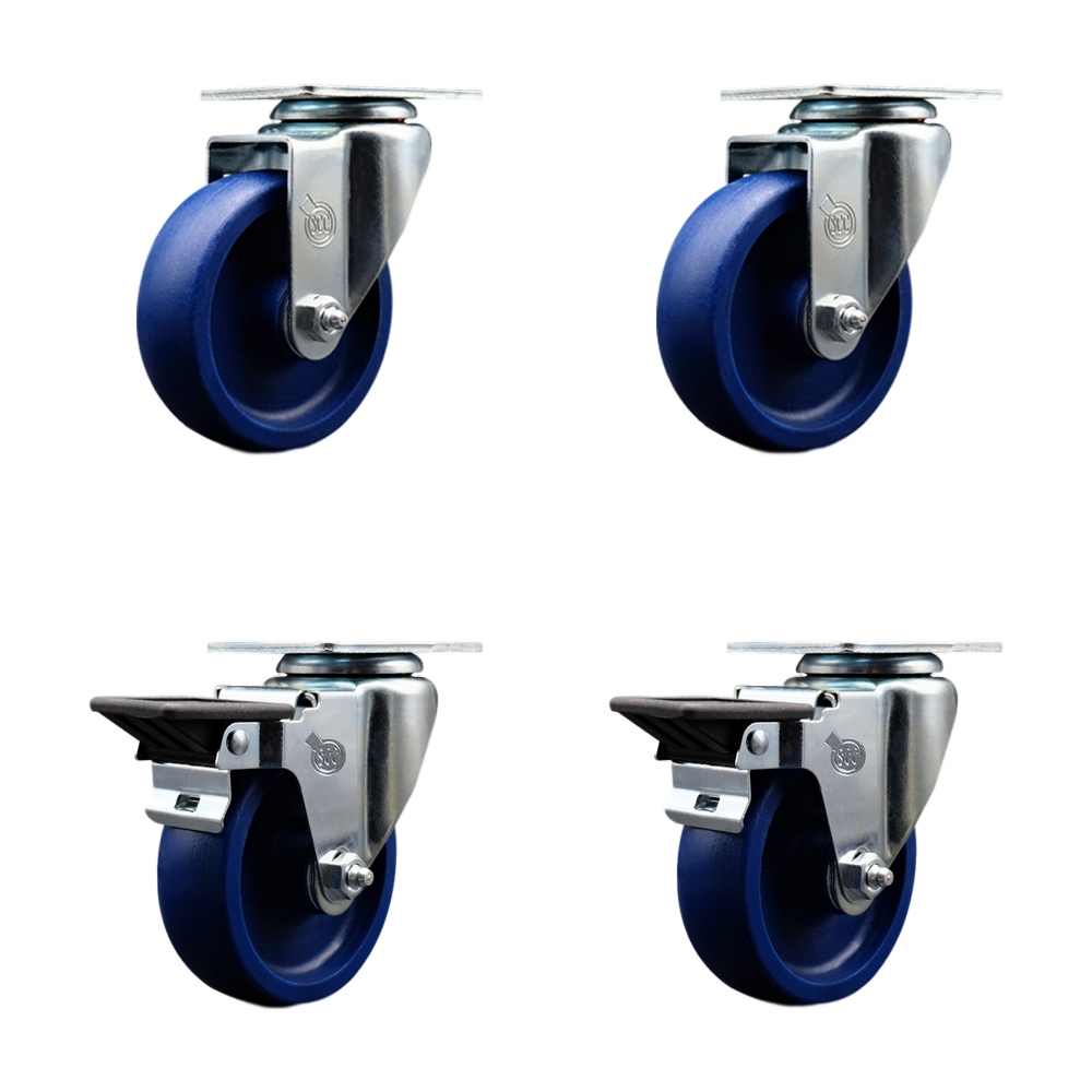 SCC-20S414-SPUS-2-PLB-2 Solid Polyurethane Swivel Top Plate Caster with 4 in. Blue Wheels - Set of 4
