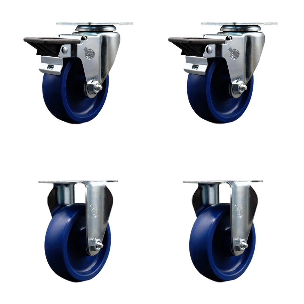 SCC-20S414-SPUS-PLB-2-R-2 Solid Polyurethane Swivel Top Plate Caster with 4 in. Blue Wheels - Set of 4