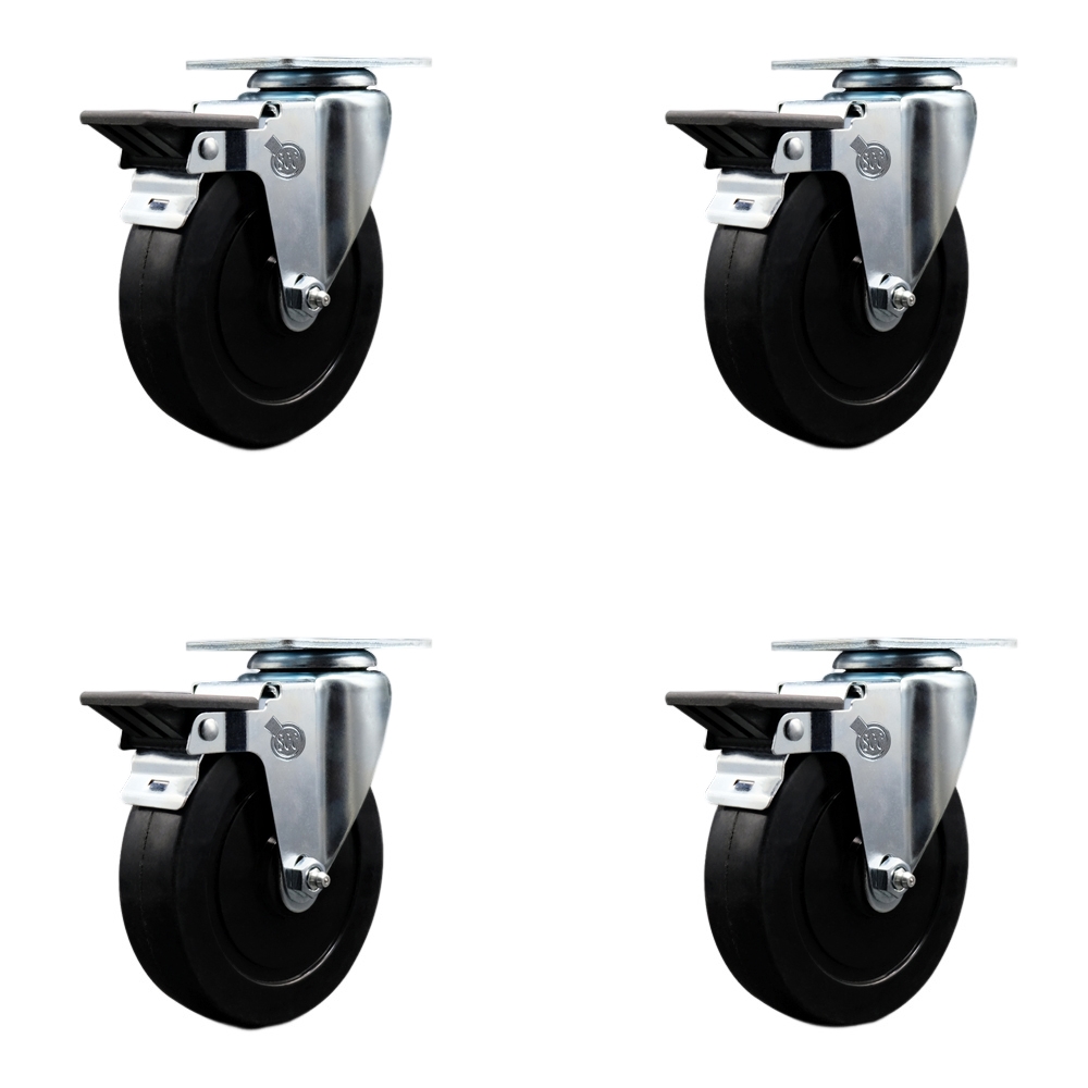 SCC-20S514-SRS-PLB-4 Soft Rubber Swivel Top Plate Caster with 5 in. Black Wheels - Set of 4