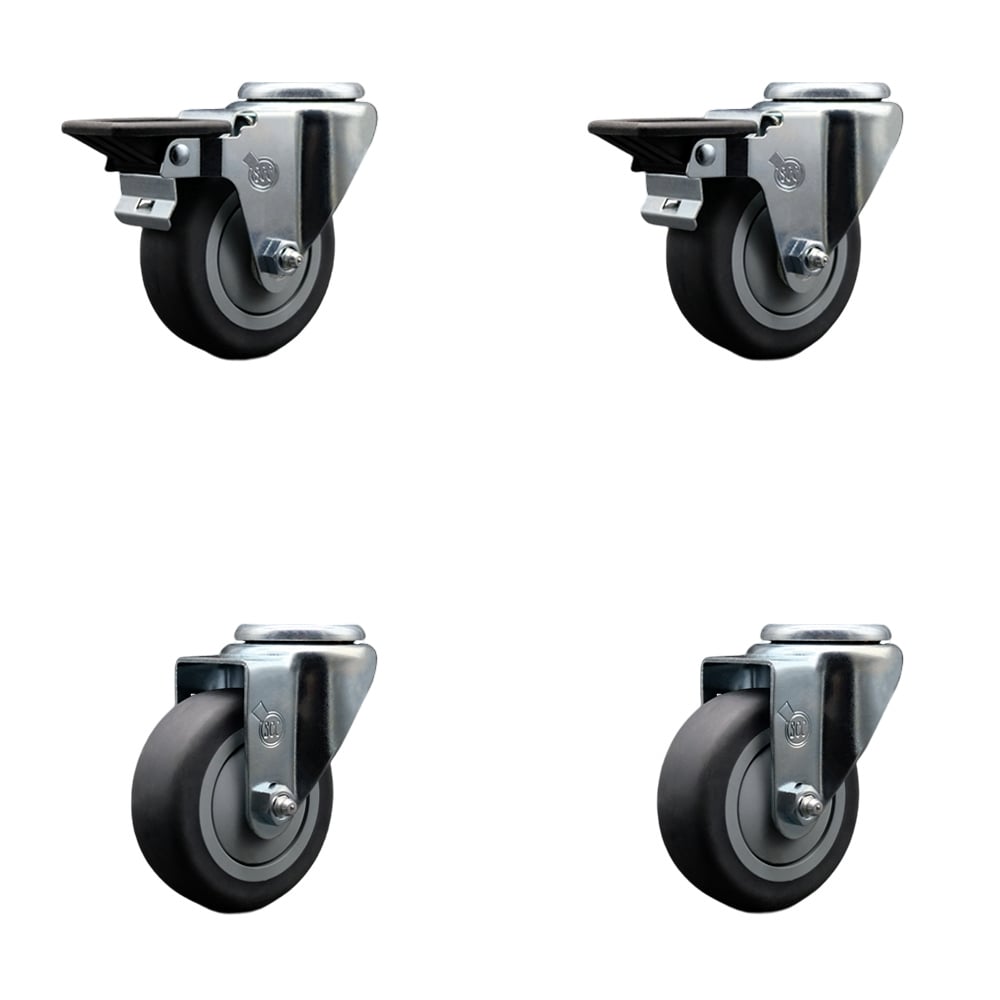 SCC-BH20S3514-TPRB-PLB-2-S-2 Thermoplastic Rubber Swivel Bolt Hole Caster, 3.5 x 1.25 in. Gray Wheels - Set of 4