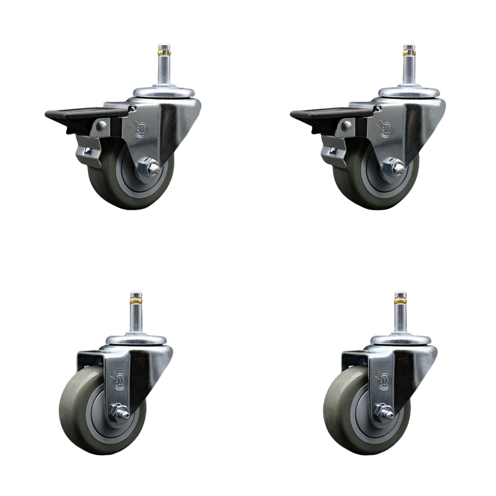 SCC-GR20S314-PPUB-PLB-716138-2-S-2 Polyurethane Swivel Grip Ring Stem Caster with 3 x 1.25 in. Gray Wheels & 0.43 in. Stems - Set of 4