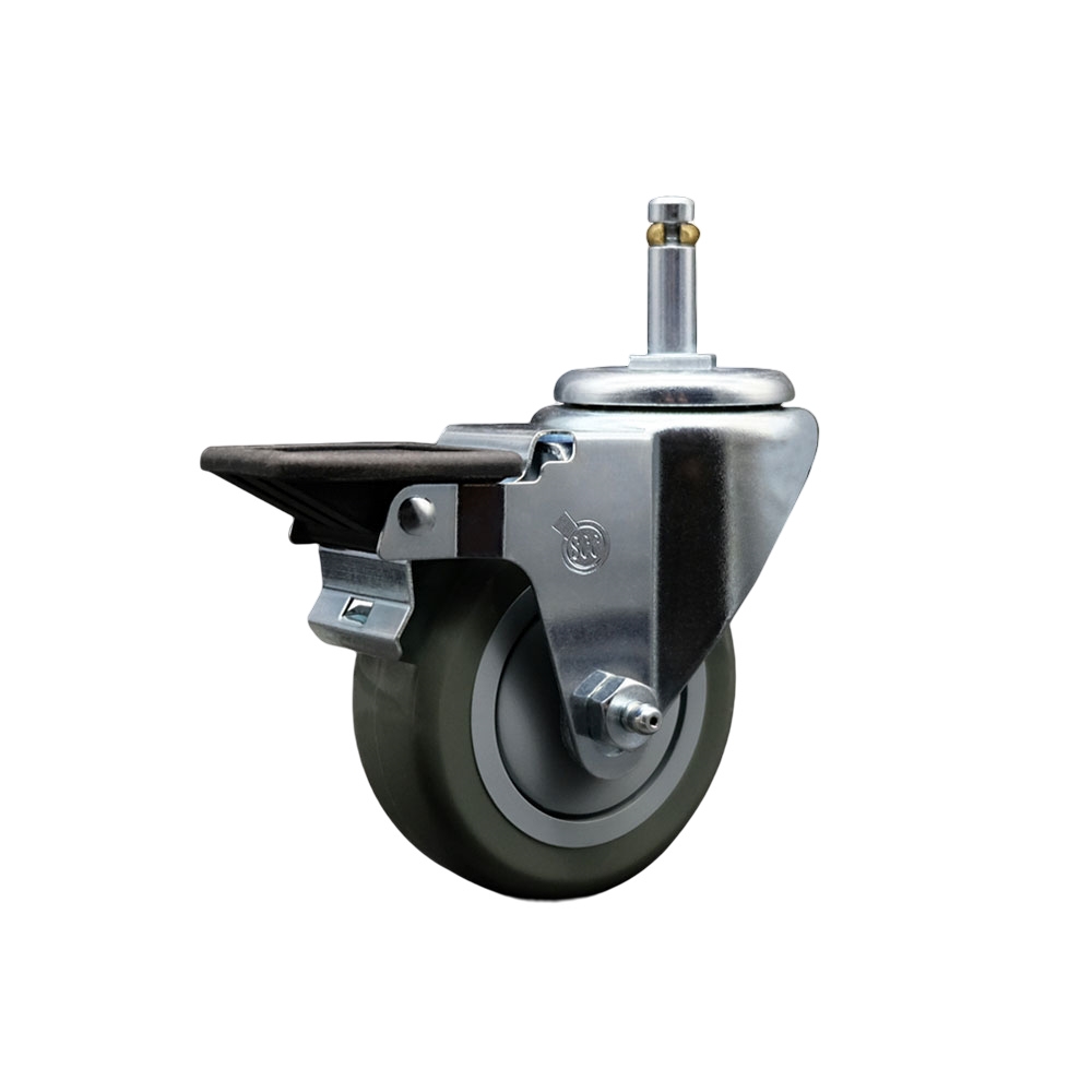 SCC-GR20S3514-PPUB-PLB-716138 Polyurethane Swivel Grip Ring Stem Caster with 3.5 x 1.25 in. Gray Wheel & 0.43 in. Stem & Posi Locking Brake