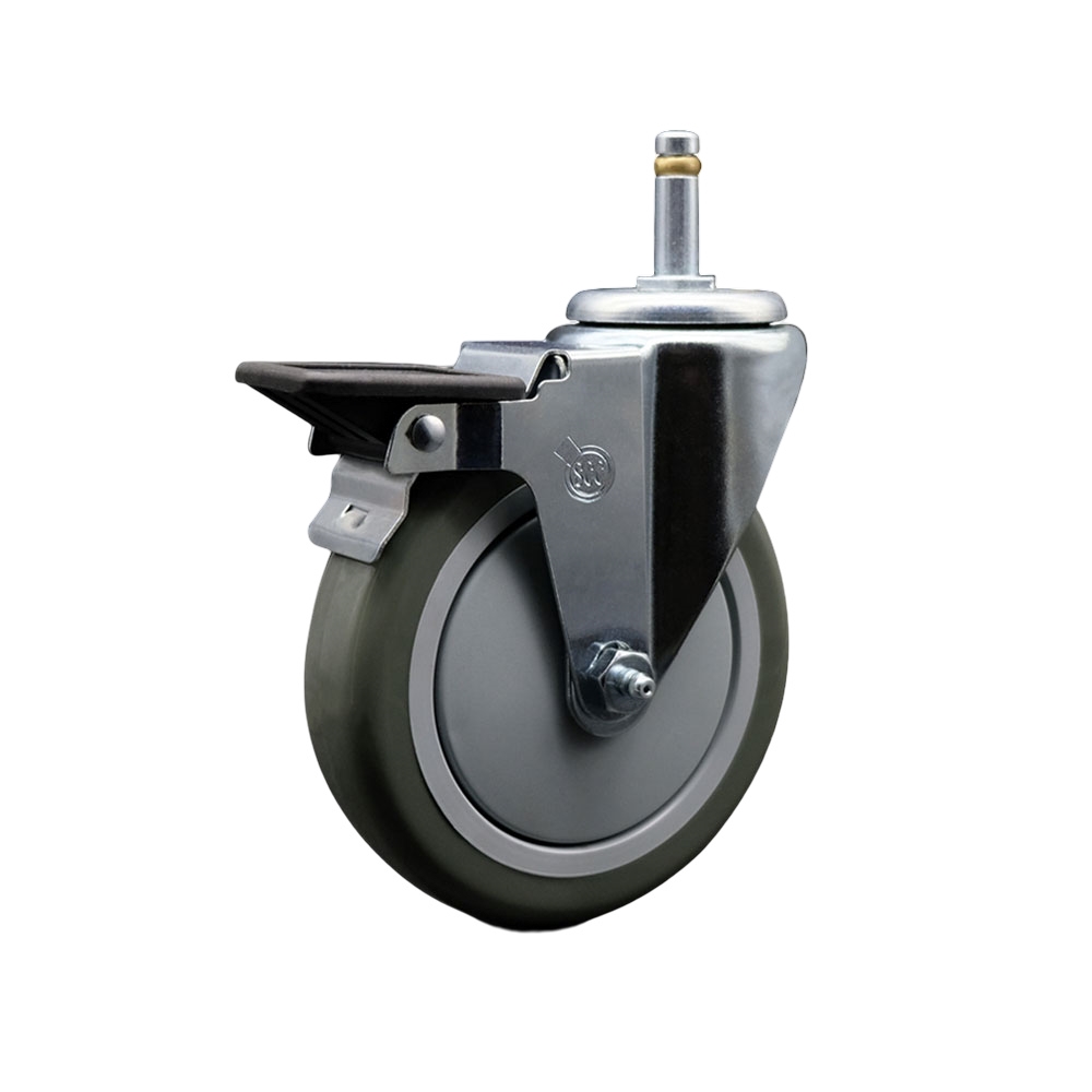 SCC-GR20S514-PPUB-PLB-716138 Polyurethane Swivel Grip Ring Stem Caster with 5 x 1.25 in. Gray Wheel & 0.43 in. Stem & Posi Locking Brake