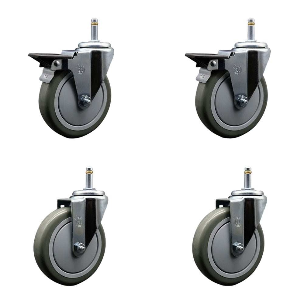 SCC-GR20S514-PPUB-PLB-716138-2-S-2 Polyurethane Swivel Grip Ring Stem Caster with 5 x 1.25 in. Gray Wheels & 0.43 in. Stems - Set of 4