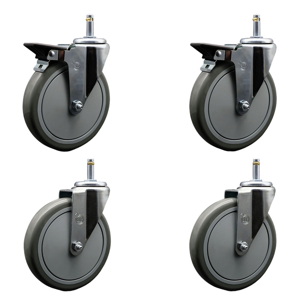 SCC-GR20S614-PPUB-PLB-716138-2-S-2 Polyurethane Swivel Grip Ring Stem Caster with 6 x 1.25 in. Gray Wheels & 0.43 in. Stems - Set of 4