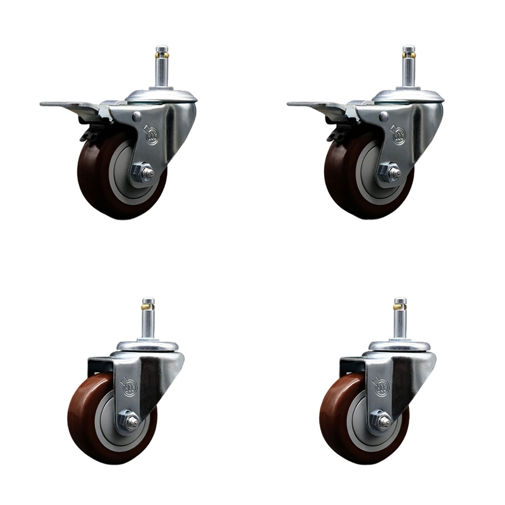SCC-GRTTL20S314-PPUB-MRN-716138-2-S2 Polyurethane Swivel Grip Ring Stem Caster with 3 x 1.25 in. Maroon Wheels & 0.43 in. Stems - Set of 4