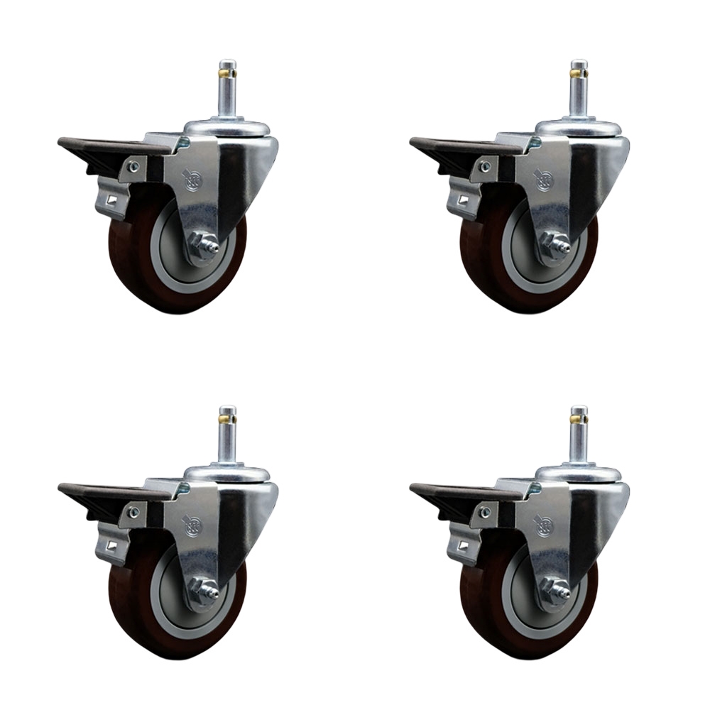 SCC-GR20S3514-PPUB-MRN-PLB-716138-4 Polyurethane Swivel Grip Ring Stem Caster with 3.5 x 1.25 in. Maroon Wheels & 0.43 in. Stems - Set of 4