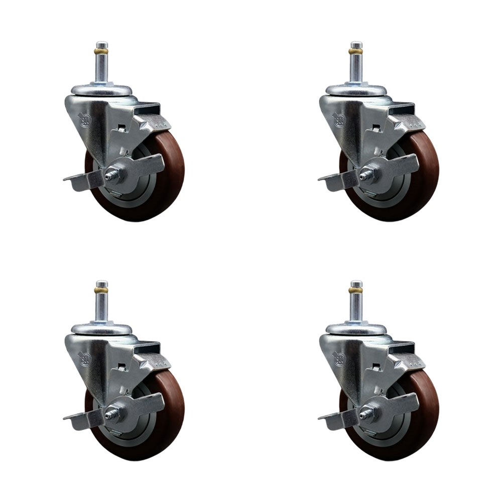 SCC-GR20S3514-PPUB-MRN-TLB-716138-4 Polyurethane Swivel Grip Ring Stem Caster with 3.5 x 1.25 in. Maroon Wheels & 0.43 in. Stems - Set of 4